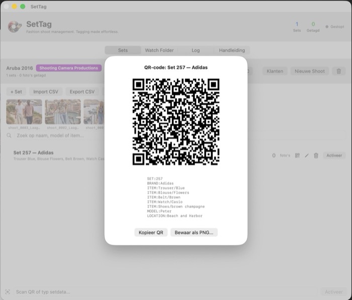 QR-code per set