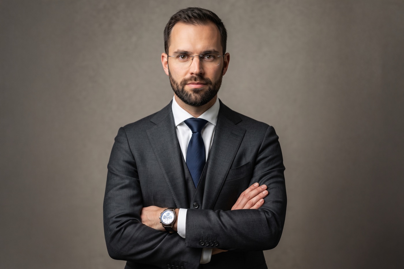 Business portrait of a man in a suit, shot in the studio